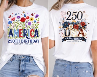 USA 250 Years Floral PNG svg - Patriotic Birthday  |America Floral Birthday PNG - 4th of July 2027 Digital Download with Rose & Cornflower