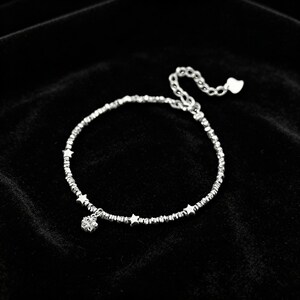 Sterling Silver Star Charm Bracelet, Sparkling CZ Star Drop, Adjustable Beaded Chain,  Everyday Layering Jewelry, Celestial Gift for Her