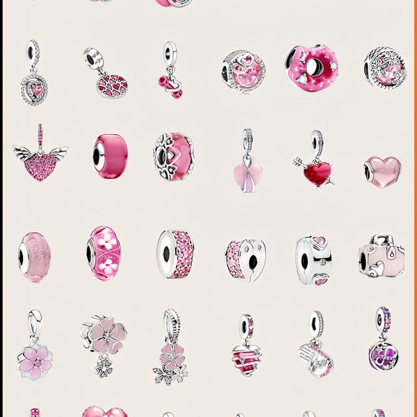 S925 Sterling Silver Enamel Cherry Blossom Charm Pendant for Bracelets