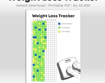 Gewichtsverlust Tracker Printable | Journal Seite | Tägliches Gewicht Tracker Jahresplaner | 4 Versionen | A4 A5 Formate (PDF)