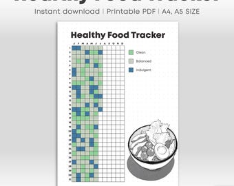 Gesunde Ernährung Tracker Printable | Journal Seite | Tägliche Gesunde Ernährung Tracker Jahresplaner | 4 Versionen | A4 A5 Formate (PDF)
