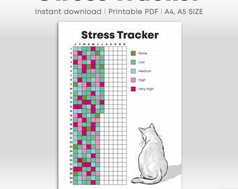 Stress Tracker Printable | Journal Seite | Stress-Tagebuch | Täglicher Stress Level Tracker Jahresplaner | 4 Versionen | A4 A5 Formate (PDF)