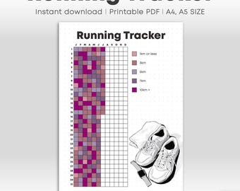 Laufen Tracker Printable | Journal Seite | Täglicher Lauf-Tracker Jahresplaner | 4 Versionen | A4 A5 Formate (PDF)
