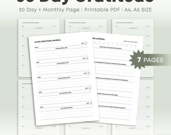 30 Tage Dankbarkeit Journal Template + Monatlicher Rückblick Dankbarkeit | Tagebuch der Dankbarkeit | Mindfulness Reflection Journal | A4 & A5 Formate (PDF)
