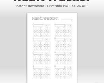 Monatlicher Habit-Tracker | DRUCKBARE Journal Seite | Tägliche Habit Tracker Vorlage | Ziele-Produktivitäts-Routine | A4 & A5 Formate (PDF)