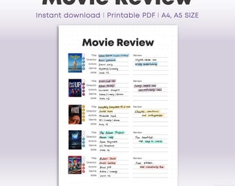 Filmkritik Vorlage zum Ausdrucken | Movie Journal Seite | Movie Tracker | A4 & A5 Formate (PDF)