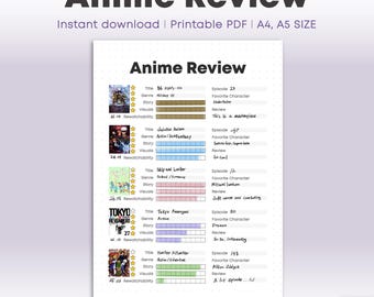 Anime Bewertung Vorlage zum Ausdrucken | Anime Journal Seite | Anime Tracker | A4 & A5 Formate (PDF)
