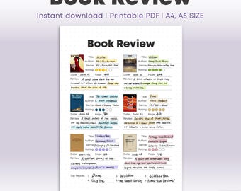 Buchbesprechungsvorlage zum Ausdrucken | Lese Journal Seite | Lese-Tracker | A4 & A5 Formate (PDF)