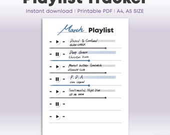 Playlist Tracker Druckbar | Playlist Journal Seite | Song-Tracker | A4 & A5 Formate (PDF)
