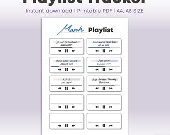 Playlist Tracker Druckbar | Playlist Journal Seite | Song-Tracker | A4 & A5 Formate (PDF)