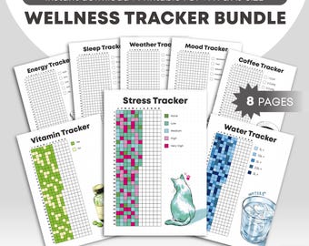 Wellness Tracker Bundle Printable | Jährliche Tracker Bündel | Journal Seiten | 8 Seiten, 4versionen | A5 & A4 Formate (PDF)