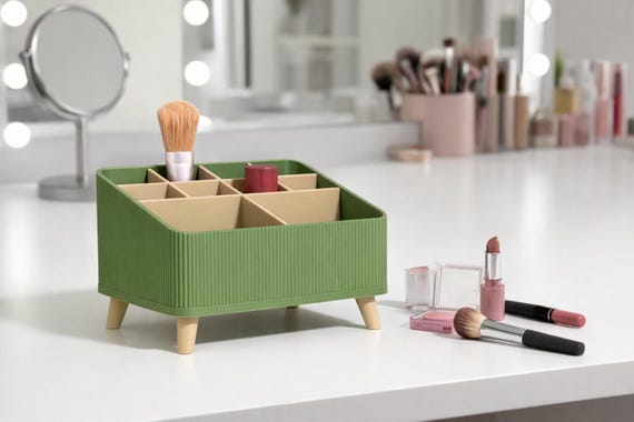 Makeup & Desk Organizer STL File – Modern Compartment Storage, Digital Download