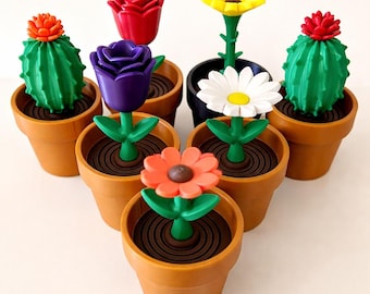 Flower & Cactus Pot Set STL Files | Cute Plant Decor | Rose, Daisy and Cactus Models | Digital Download