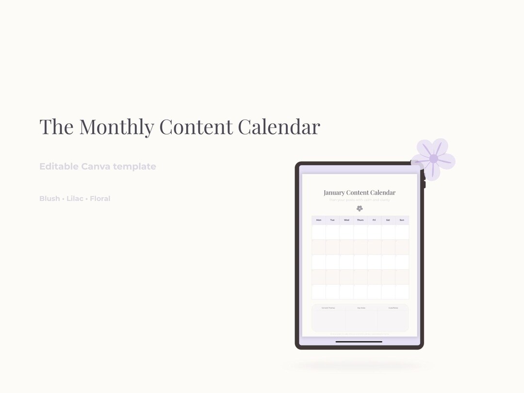 Monthly Content Calendar Canva Template Social Media Planner Weekly ...