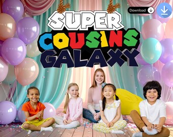 Mario Galaxy Party Dekor, Mario Kart Herzstück, Baby-Dusche-Kulisse (digitaler Download)