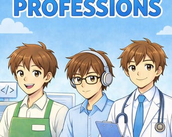 Anime Boys Professions Coloring Book – Cute Job Scenes and Career Learning Printable Coloring Pages for Kids (10 Pages)