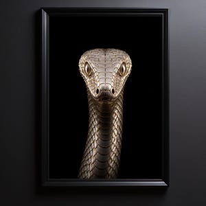 Wandbild mit weißer Schlange, luxuriöser Schlangendruck, gotische Wanddekoration, Dark-Academia-Kunst, stimmungsvolles schwarzes Poster
