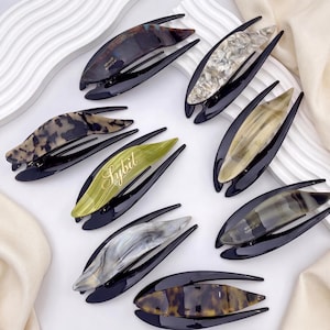 Pinza para el cabello con forma de hoja coreana de acetato - Accesorio grande para recogido francés, regalo personalizado y grabado a medida para ella.
