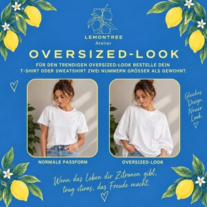 Oversized-Look Vergleich: normale Passform und oversized, zwei Größen größer bestellen