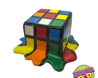 Pop Art Melted Rubik's Cube Sculpture - Retro Decorative Figure.