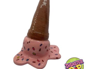 Pop Art Melting Strawberry Ice Cream Sculpture - Resin Decorative Figure - Original Handmade Gift.