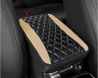 Car Armrest Cover Pad, Leather Center Console Cushion Protector, Waterproof Universal Auto Arm Rest Cover for Car Truck SUV Interior (Beige)