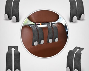Car Headrest Hooks 4 Pack, Seat Back Organizer for Purse & Bags, Heavy Duty Double Hooks, Car Storage Hanger, Gray