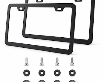Matte Black License Plate Frame Set – Rustproof Aluminum Car Tag Holder | Universal 2-Hole Fit Auto Accessories for Cars & Trucks