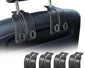 universele auto hoofdsteunhaken, leer en aluminium dubbele portemonneehaken, rugleuning tas en boodschappenhanger, duurzame organizer, 4-pack zwart