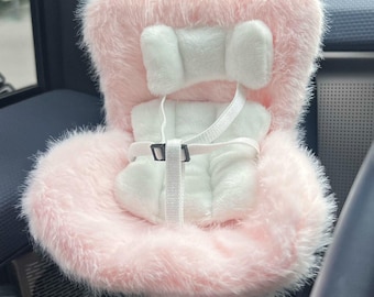Doll Car Seat for Mini Dolls 3–8 Inch, Cute Pink Car Ornament for Plush and Blind Box Figures, Dashboard Decor