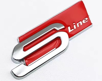 3D Metal Sport Line Car Emblem Badge, Performance Style Auto Decal Sticker, Gloss Red Chrome Vehicle Trunk Fender Logo Accessory