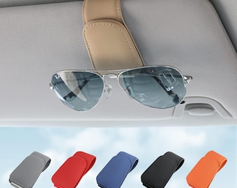 Magnetic Sunglasses Holder for Car Sun Visor, Leather Eyeglass Clip with Card & Ticket Holder, Universal Auto Accessory