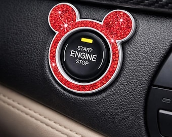 Rhinestone Car Start Button Cover, Bling Push Start Ring, Crystal Ignition Decor, Cute Car Accessories for Women, Universal Fit Red