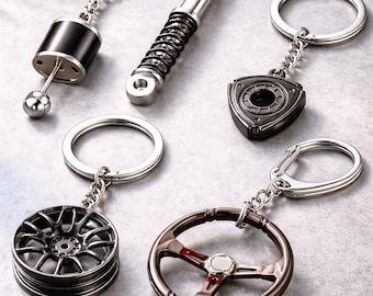 5 Pack Car Keychains Set, Gear Shift Turbo Wheel Engine Keyring, Metal Auto Accessories, Gift for Car Lovers Men Women