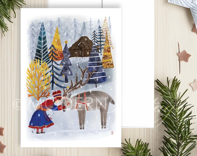 Set of 6 Nordic Sami Girl & Her Reindeer Cards - Etsy
