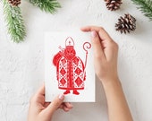 Set of 6 Linocut St. Nicholas Christmas Card Blank Greeting Cards