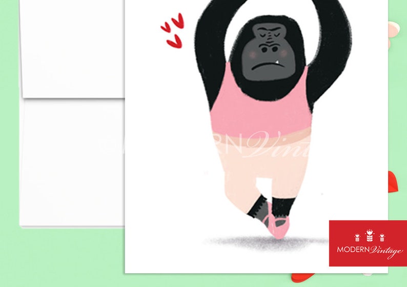 Funny /& Adorable Ballerina Gorilla Love Blank Note Card