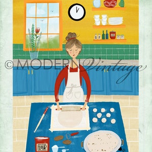 11x14 Lady Rolling Lefse geïllustreerde print