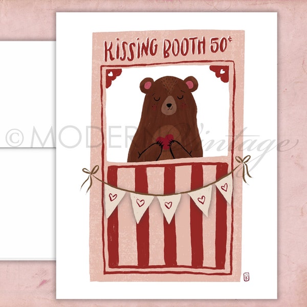 Sweet Bear in Kissing Booth Valentine's Day Blank Notecard