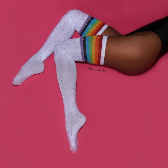 rainbow thigh socks