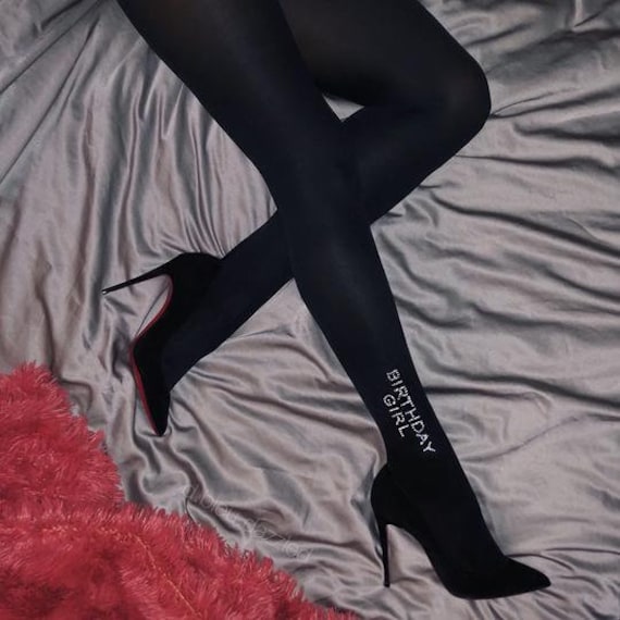Black Tights With birthday Girl Embellished at Ankle 