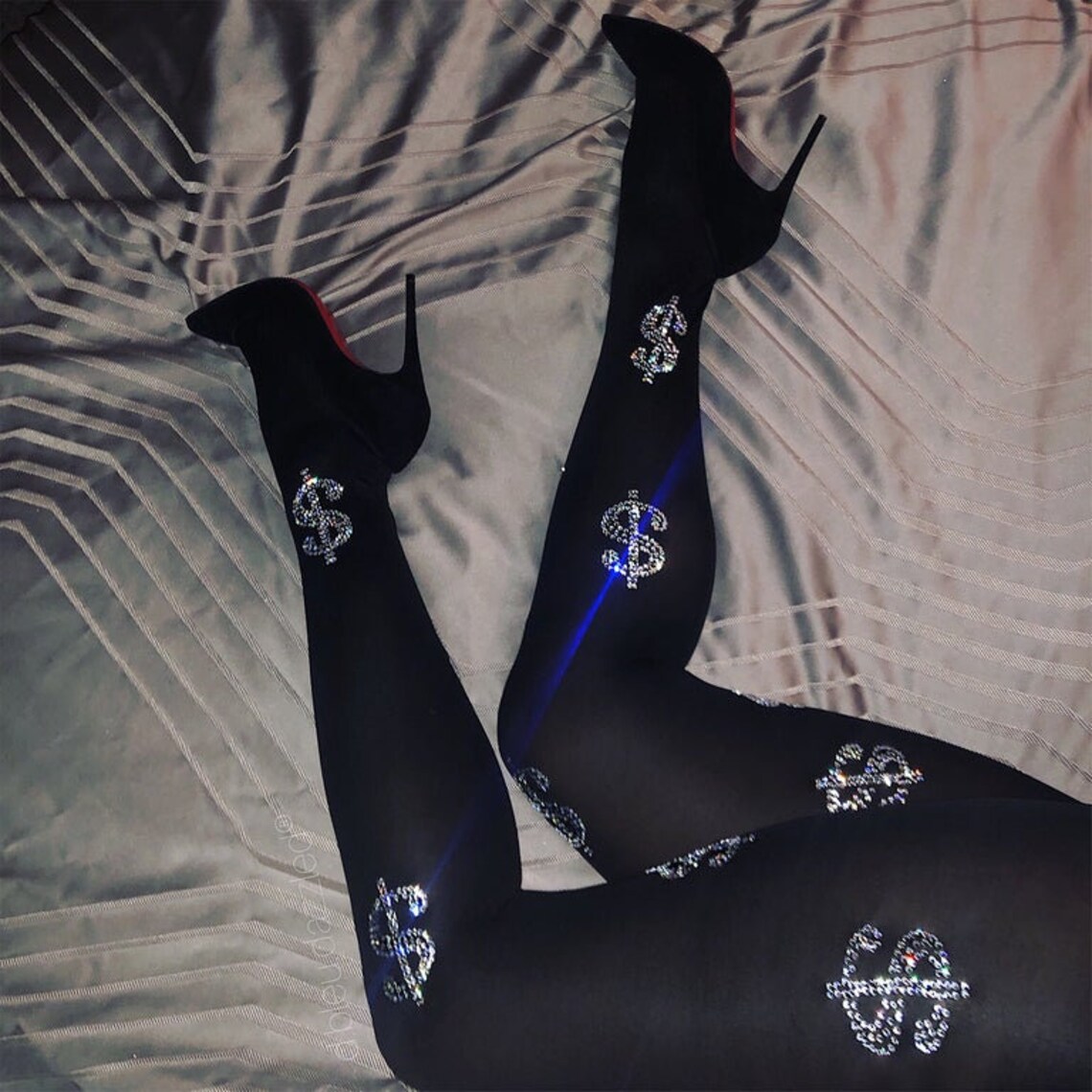 Black Tights With Crystal Dollar Signs Etsy