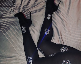 Black Tights with Crystal Dollar Signs