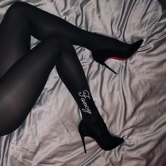 Black Tights with FANCY embellished at Ankle