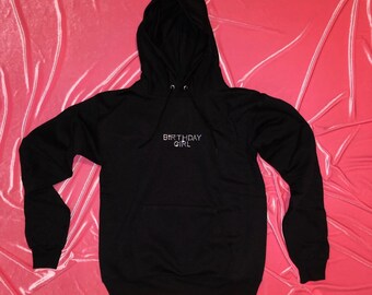 Black Hoodie Sweatshirt with Crystallized "BIRTHDAY GIRL"