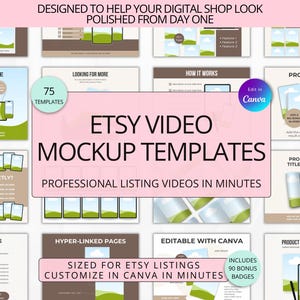Etsy Listing Video Mockup Bundle for Canva, Digital Shop Seller Tools, Drag & Drop Animated Video Slides, Etsy Marketing Videos Templates