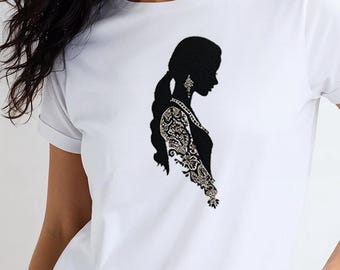 Boho Woman Silhouette T Shirt, Floral Girl Graphic Tee, Minimalist Female Profile Shirt, Botanical Art Tee, Feminine Aesthetic Gift, Unisex