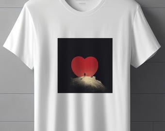 Heart Moon T Shirt, Romantic Love Graphic Tee, Minimalist Heart Art Shirt, Dreamy Night Sky T Shirt, Unisex Aesthetic Gift