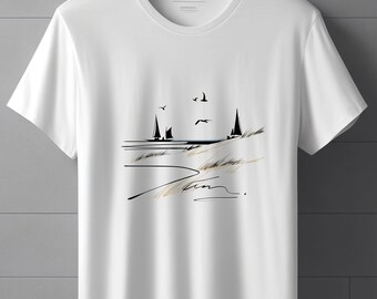 Minimalist Landscape T Shirt, Line Art Nature Graphic Tee, Mountain Skyline Shirt, Modern Scenic T Shirt, Unisex Aesthetic Gift