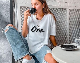 The One T-Shirt Matching Couple Graphic Minimalist Typography Top Heavyweight Cotton